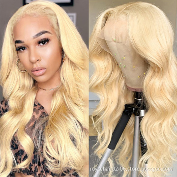 Raw Virgin Indian Hair Invisible Swiss Lace Wigs, 613 Blonde Body Wave HD Transparent 13x6 Lace Frontal Human Hair Wig